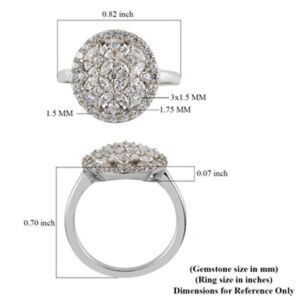 1.65 ctw Platinum Over Sterling Silver Cluster Ring (Size 5.0) Made with Zirconi